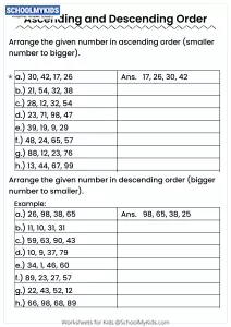 Ascending and Descending Order Worksheet